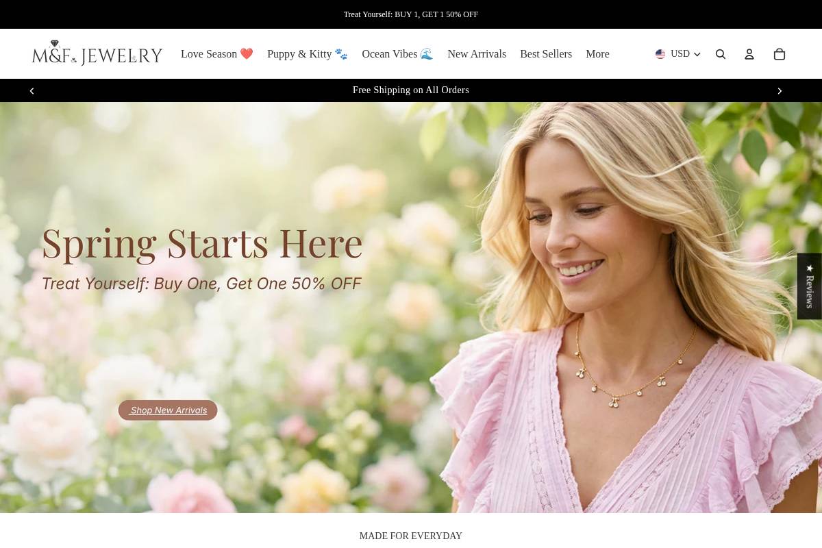 M&F Jewelry homepage screenshot