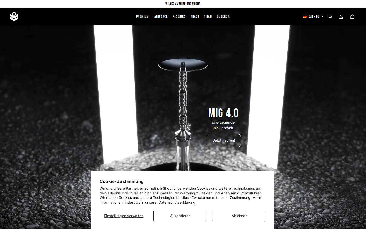 mig-shisha.com homepage screenshot