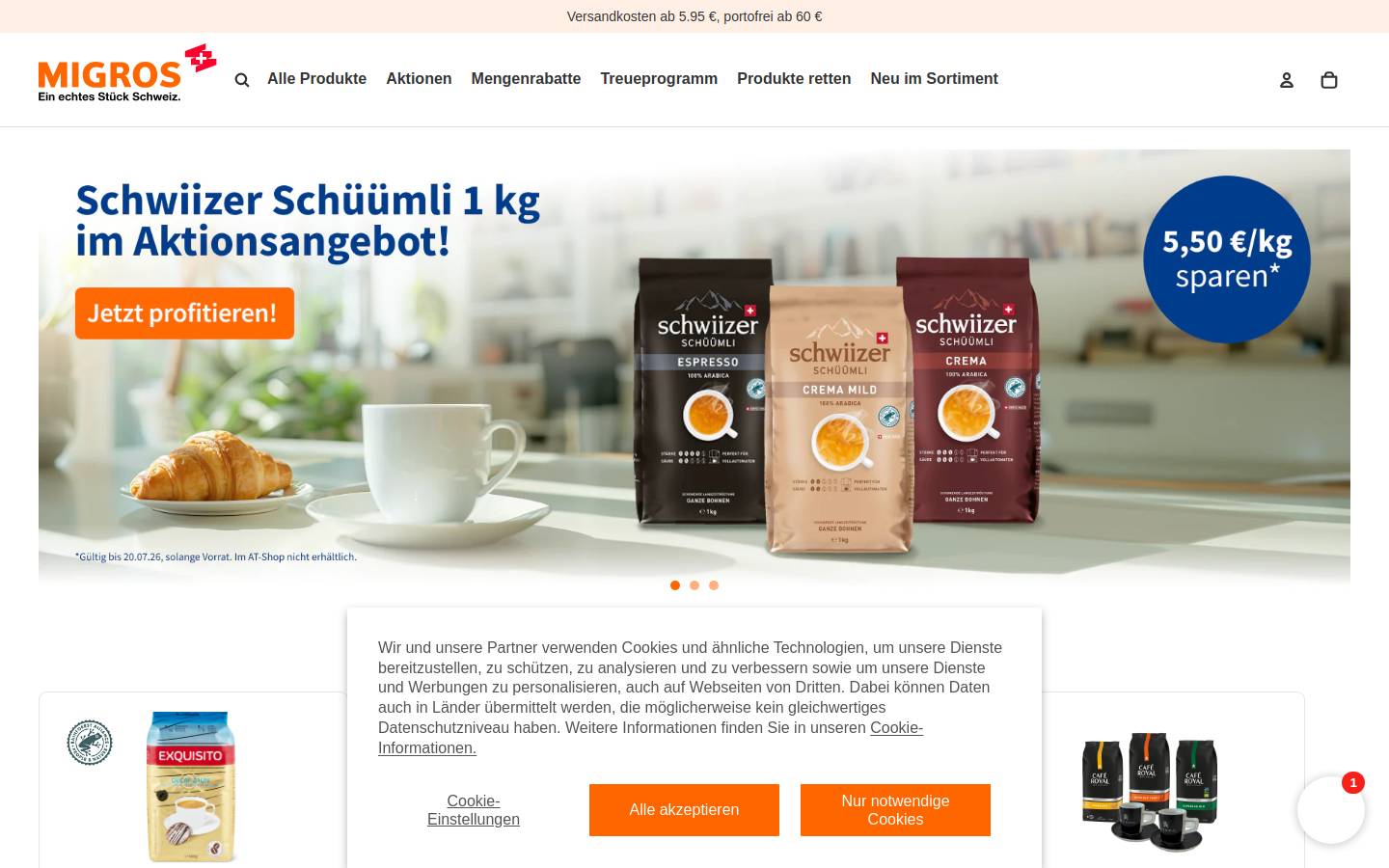 Migros-Shop Deutschland homepage screenshot