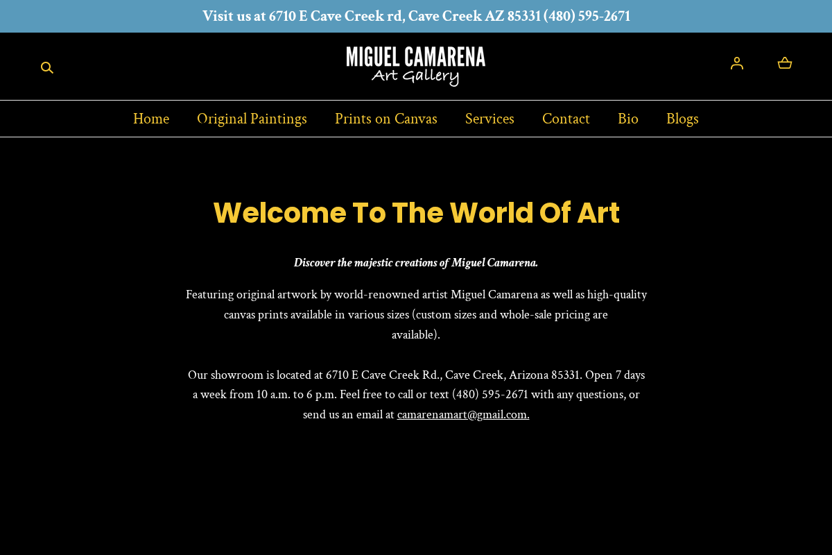 Miguel Camarena Art Gallery homepage screenshot