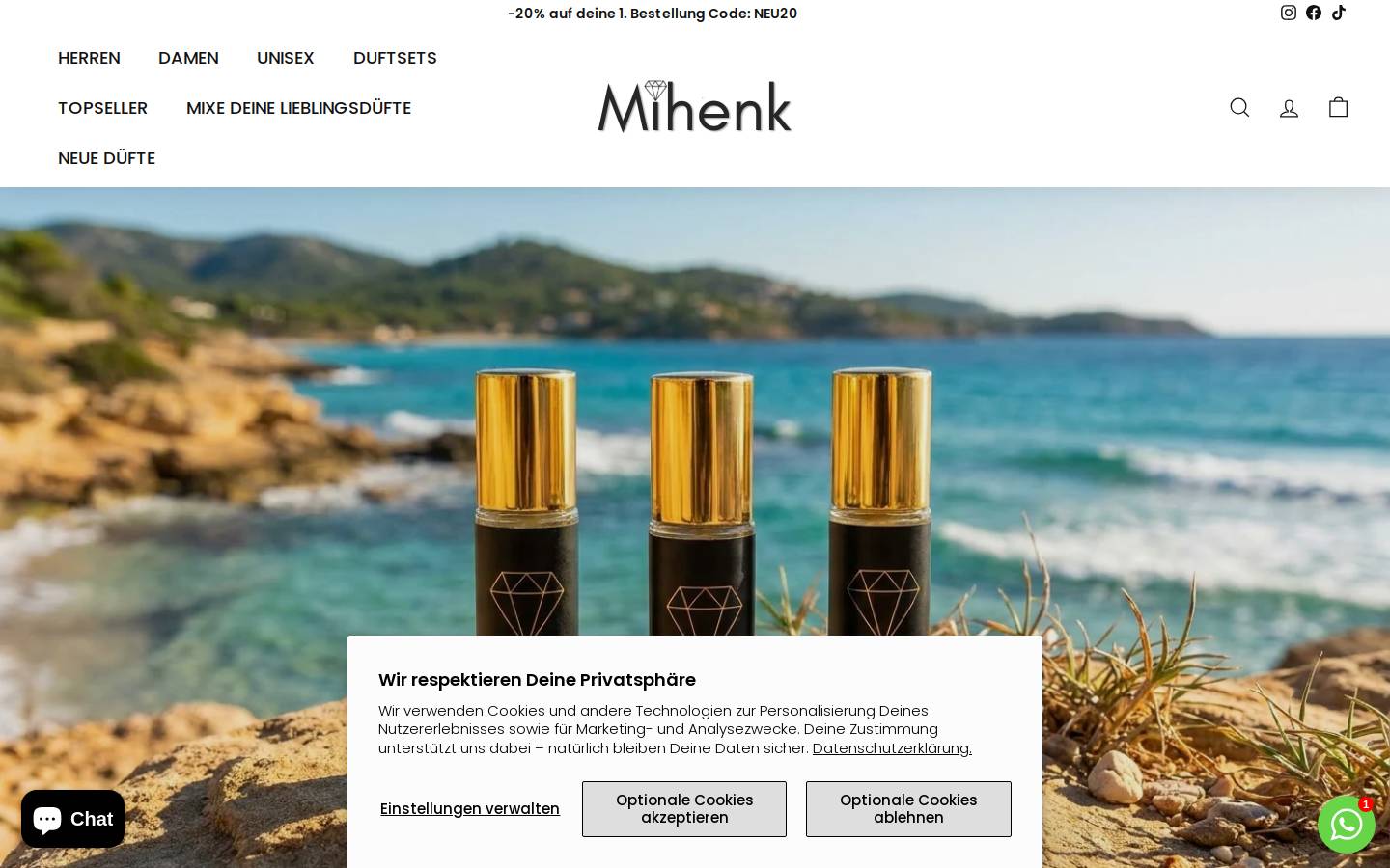 Mihenk Parfumes homepage screenshot