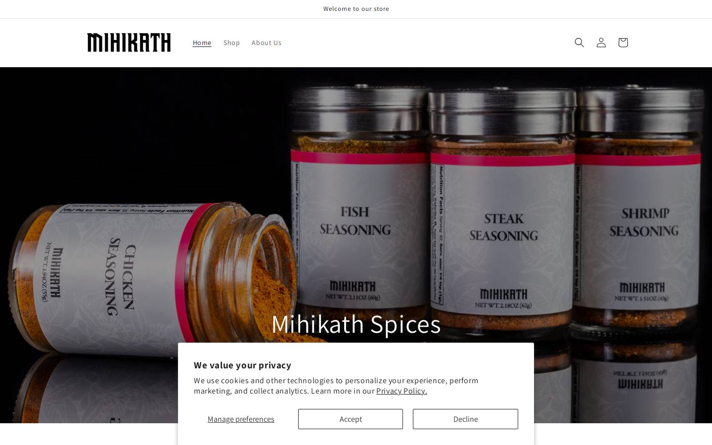 mihikathspices.com homepage screenshot