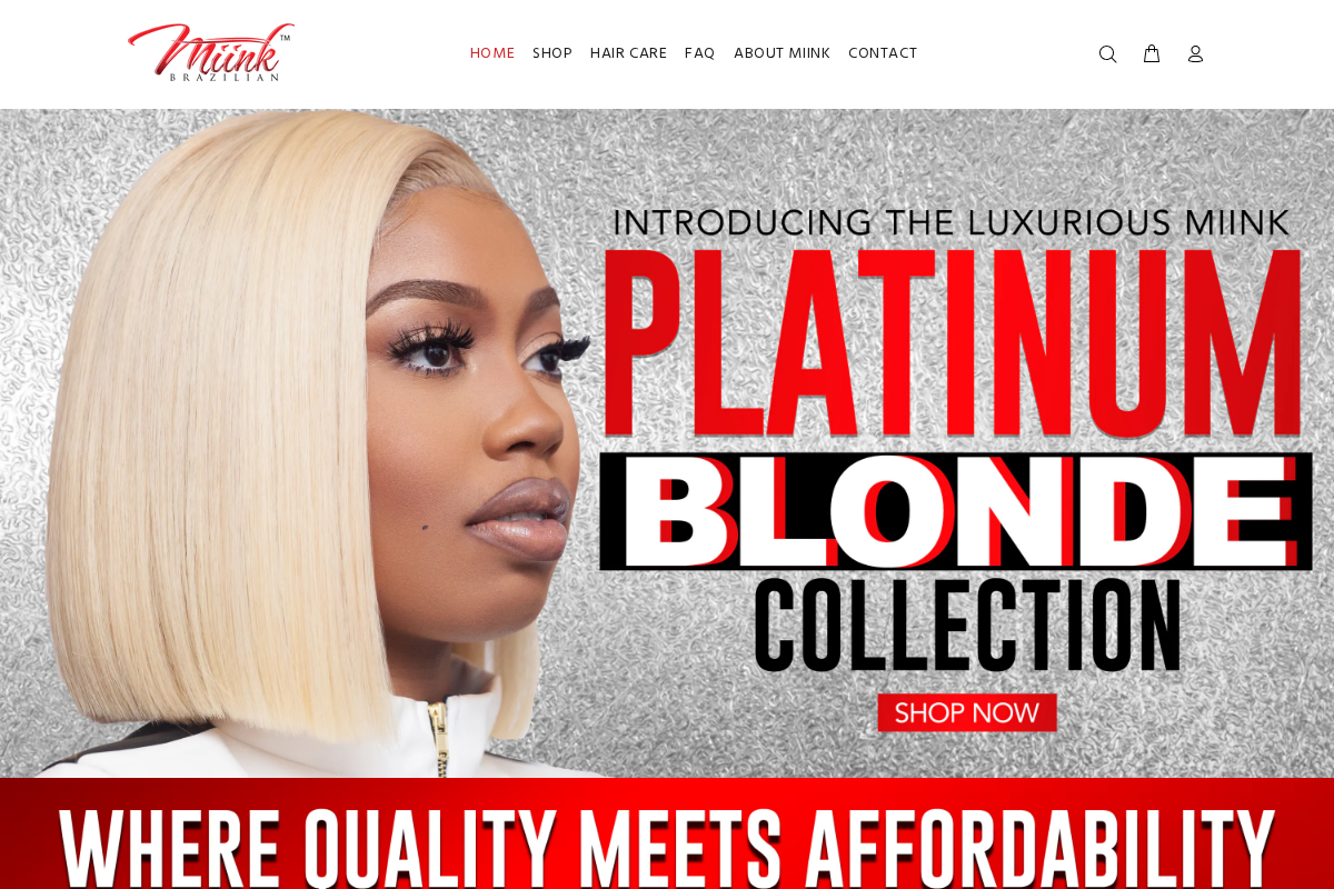 Miink Brazilian Hair homepage screenshot