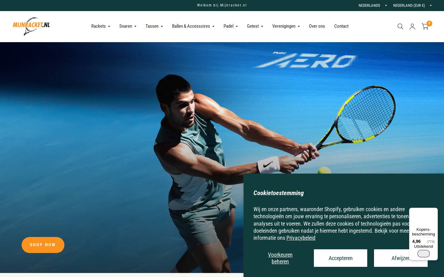 mijnracket.nl homepage screenshot