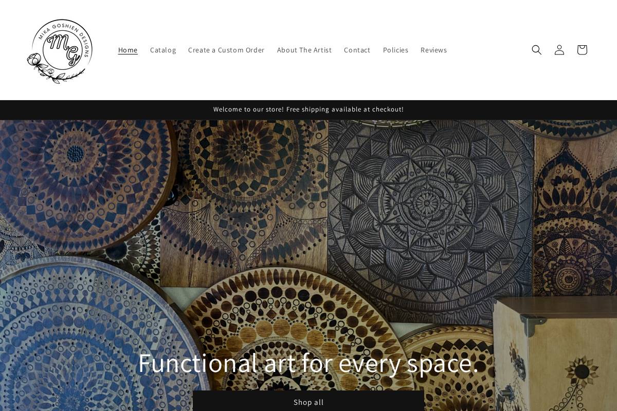 mikagoshiendesigns.store homepage screenshot