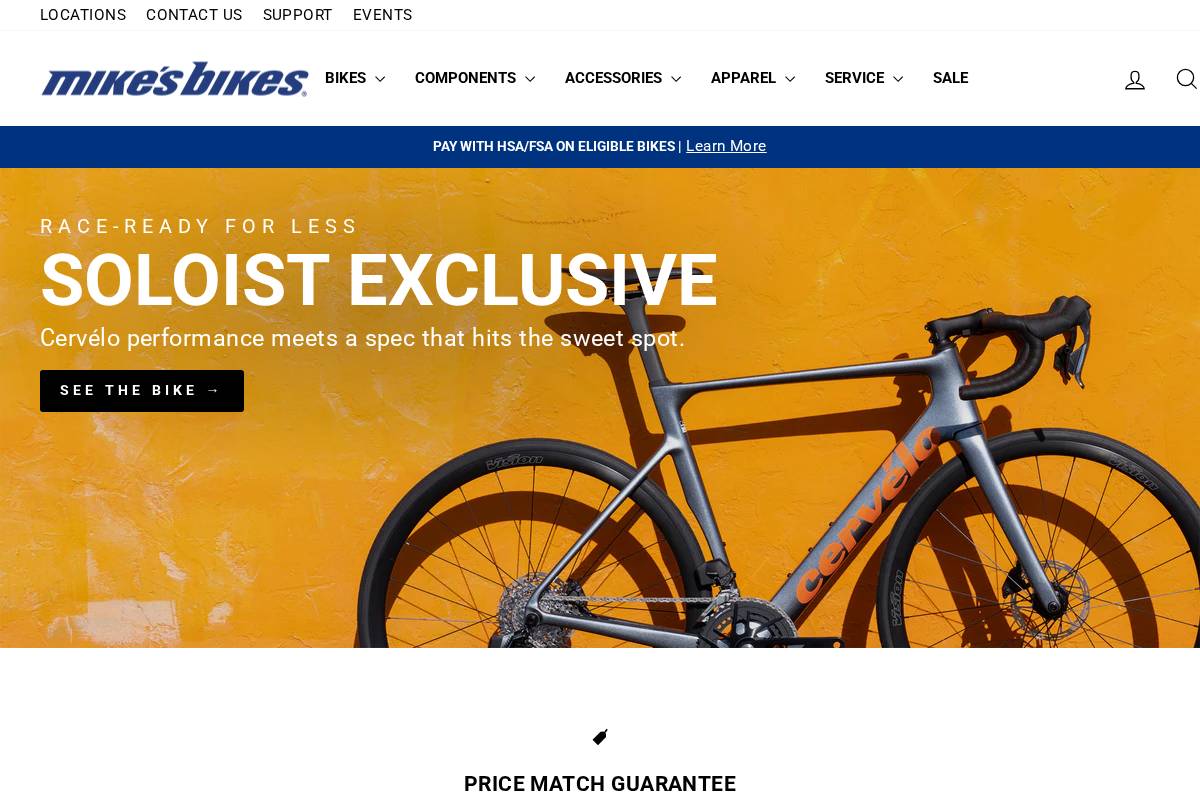 Mike's Bikes homepage screenshot
