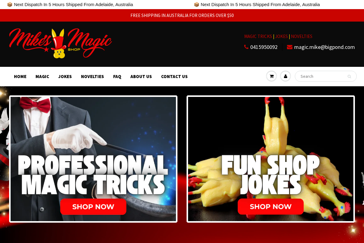 Mike's Magic Shop Australia homepage screenshot