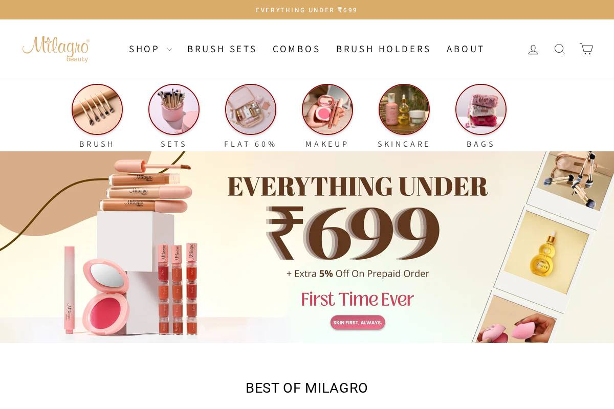 milagrobeauty.com homepage screenshot