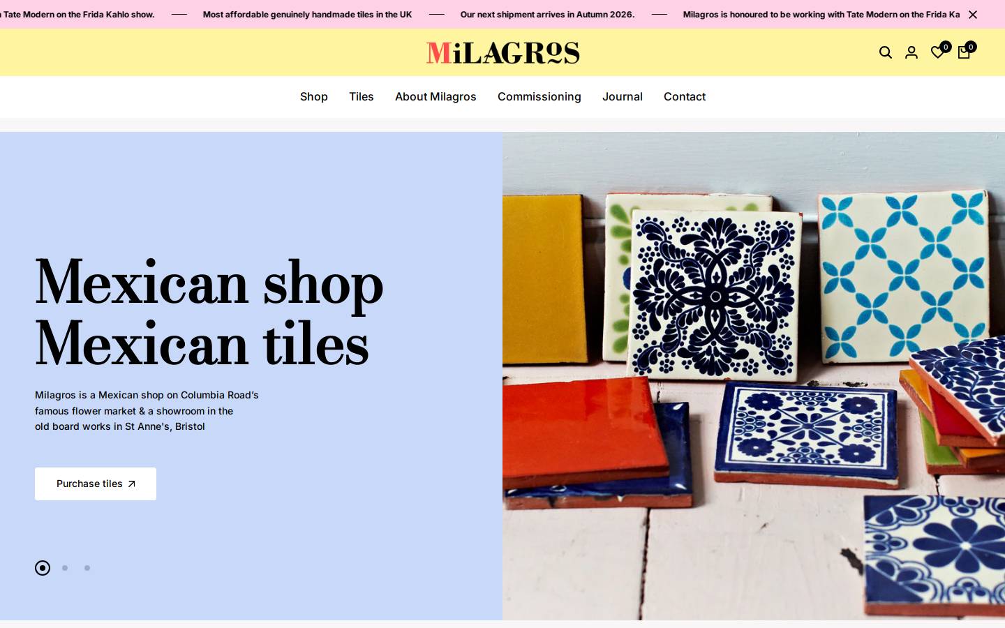 milagros.co.uk homepage screenshot