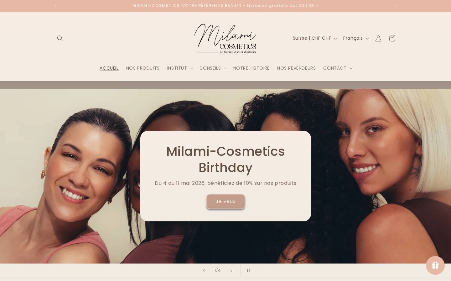 milami-cosmetics.ch homepage screenshot