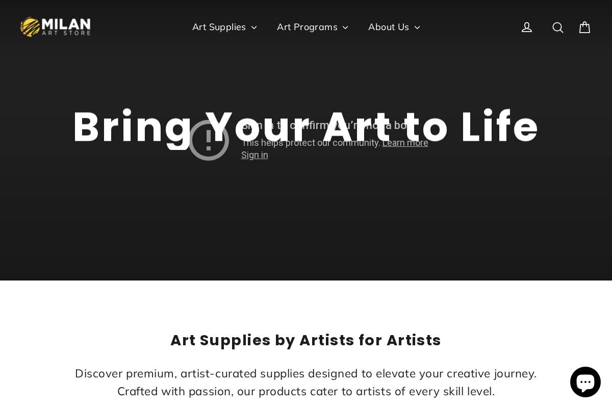 milanartstore.com homepage screenshot