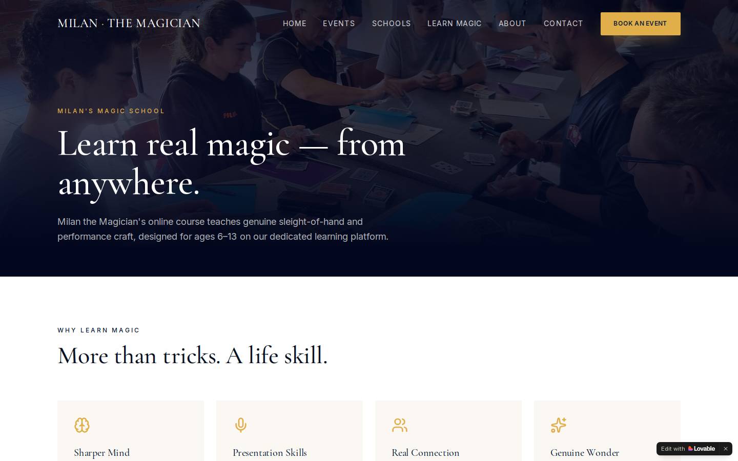 milanmagicschool.com homepage screenshot