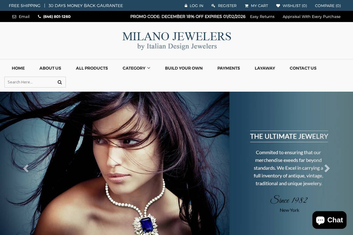 milanojewelersny.com homepage screenshot