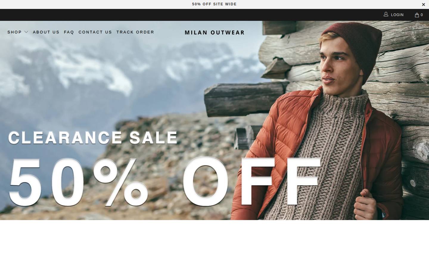 Milanoutwear homepage screenshot