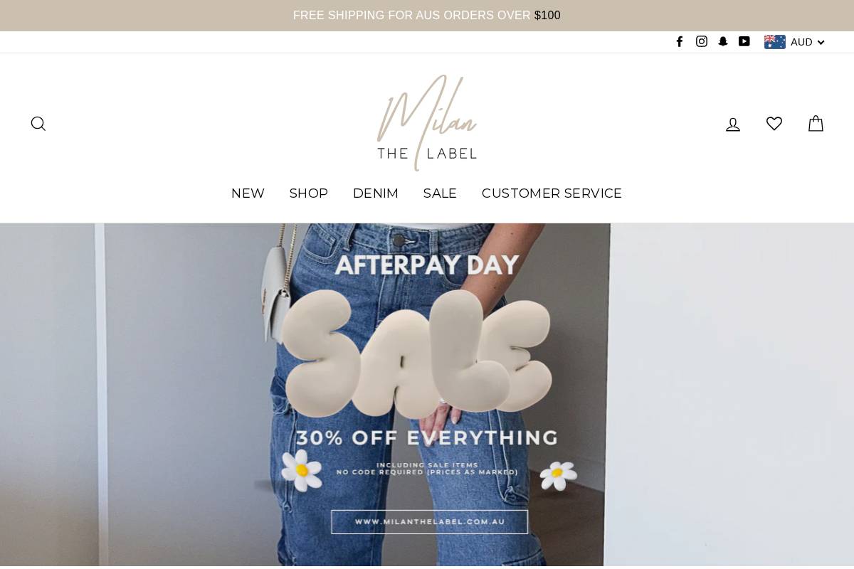milanthelabel.com.au homepage screenshot