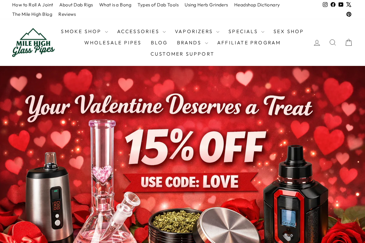 Mile High Glass Pipes homepage screenshot