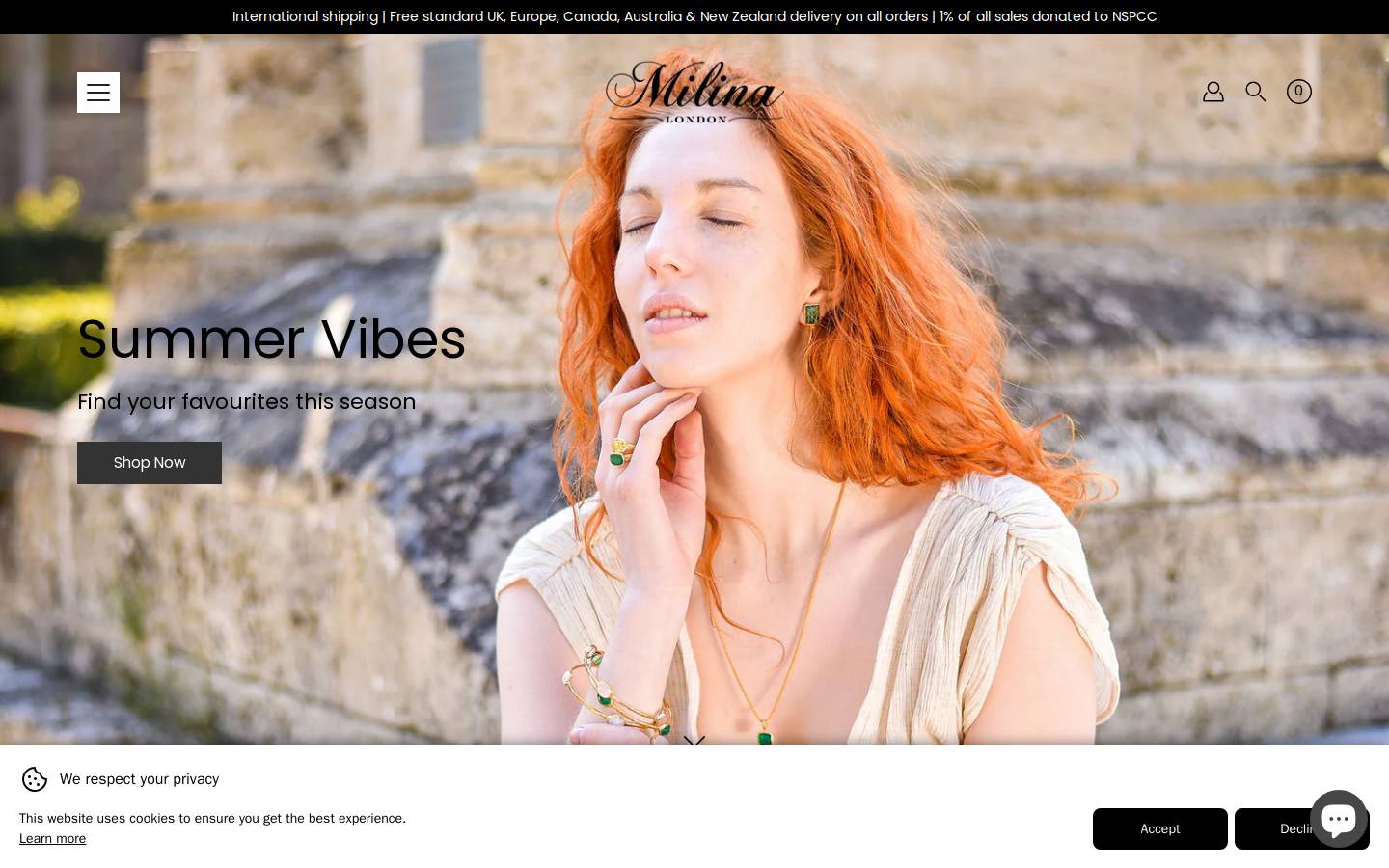 Milina London homepage screenshot