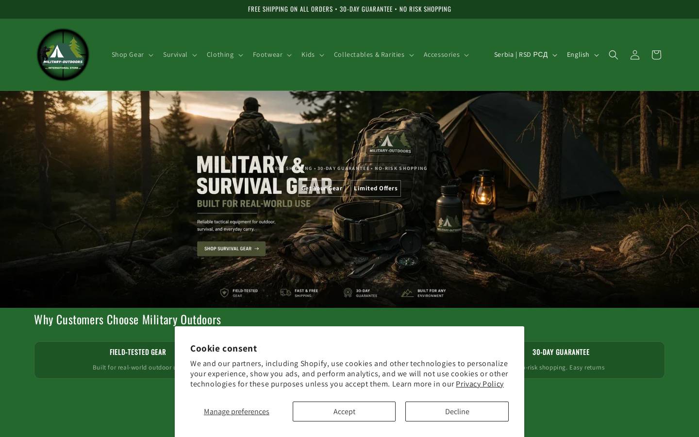 military-outdoors.com homepage screenshot