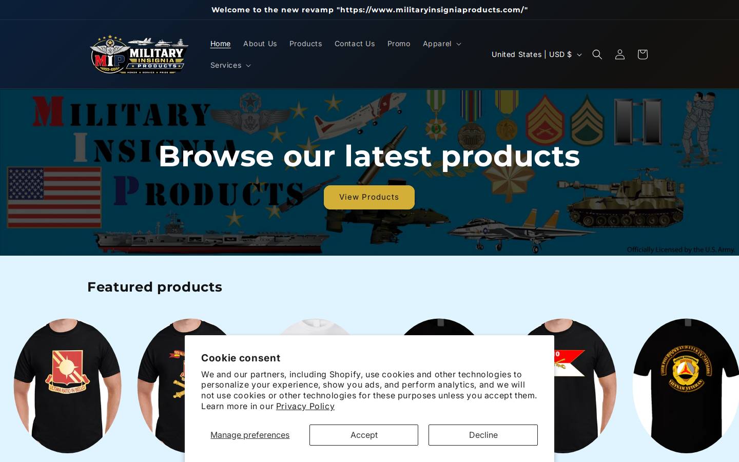 militaryinsigniaproducts.com homepage screenshot