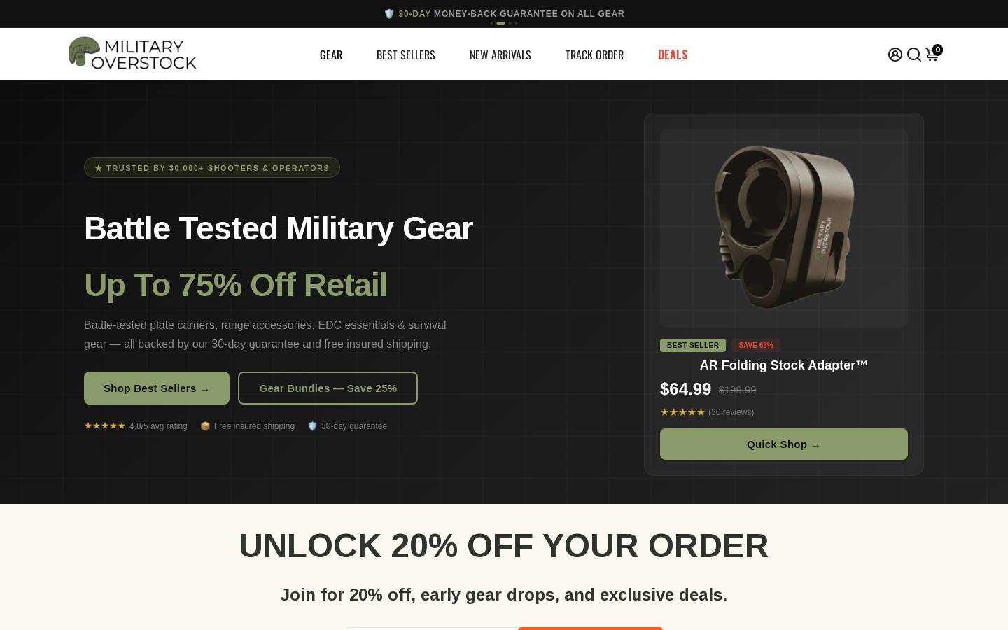 militaryoverstock.com homepage screenshot