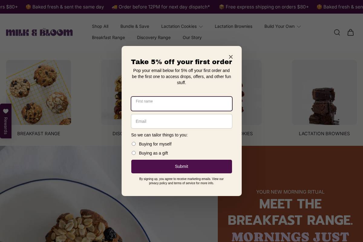 Milkandbloom homepage screenshot