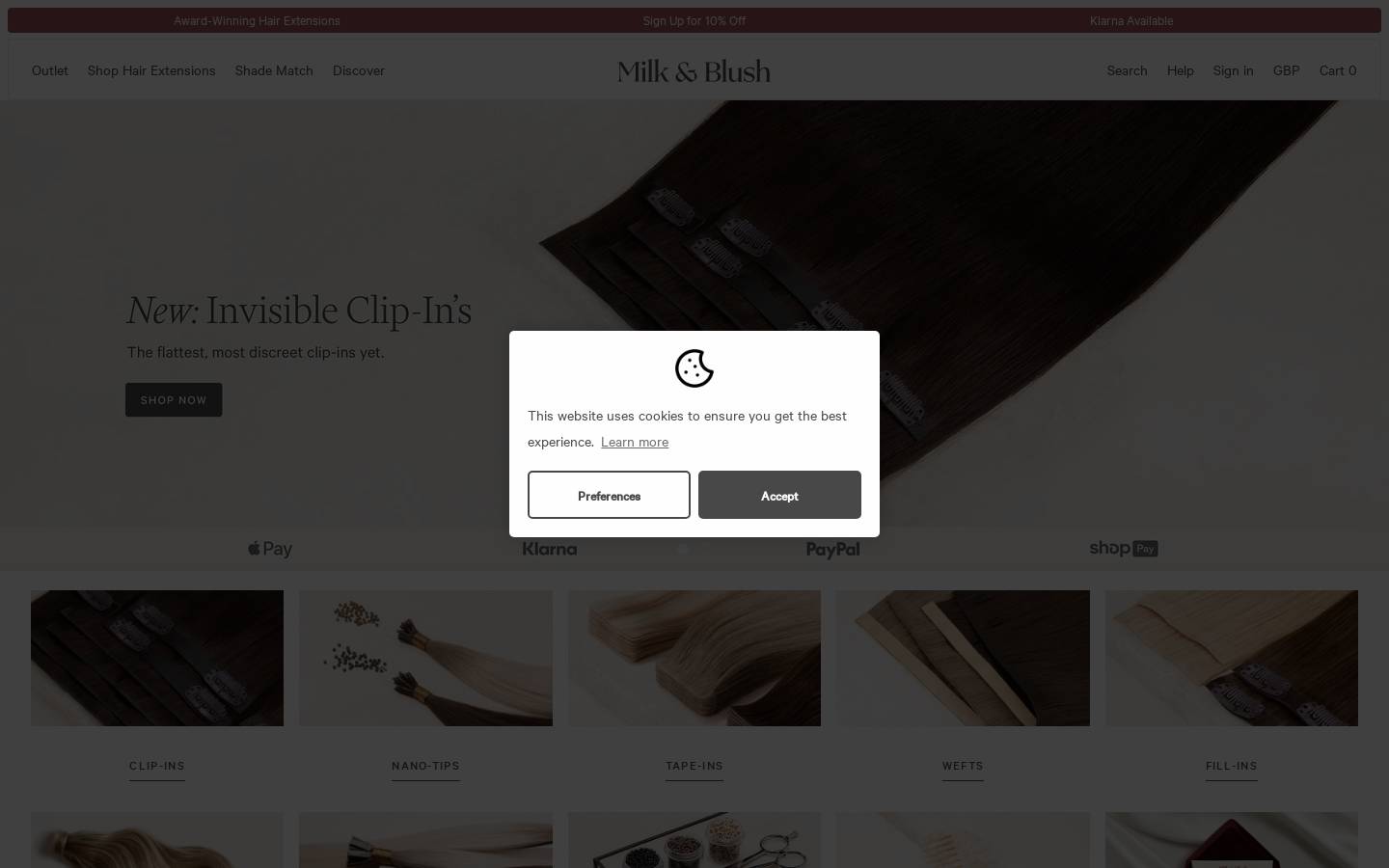 Milk & Blush homepage screenshot