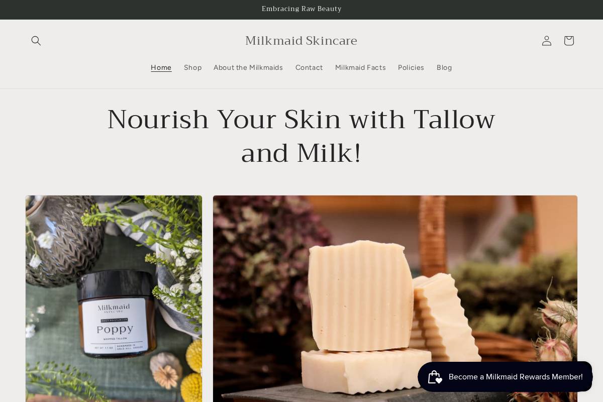 milkmaidskincare.com homepage screenshot