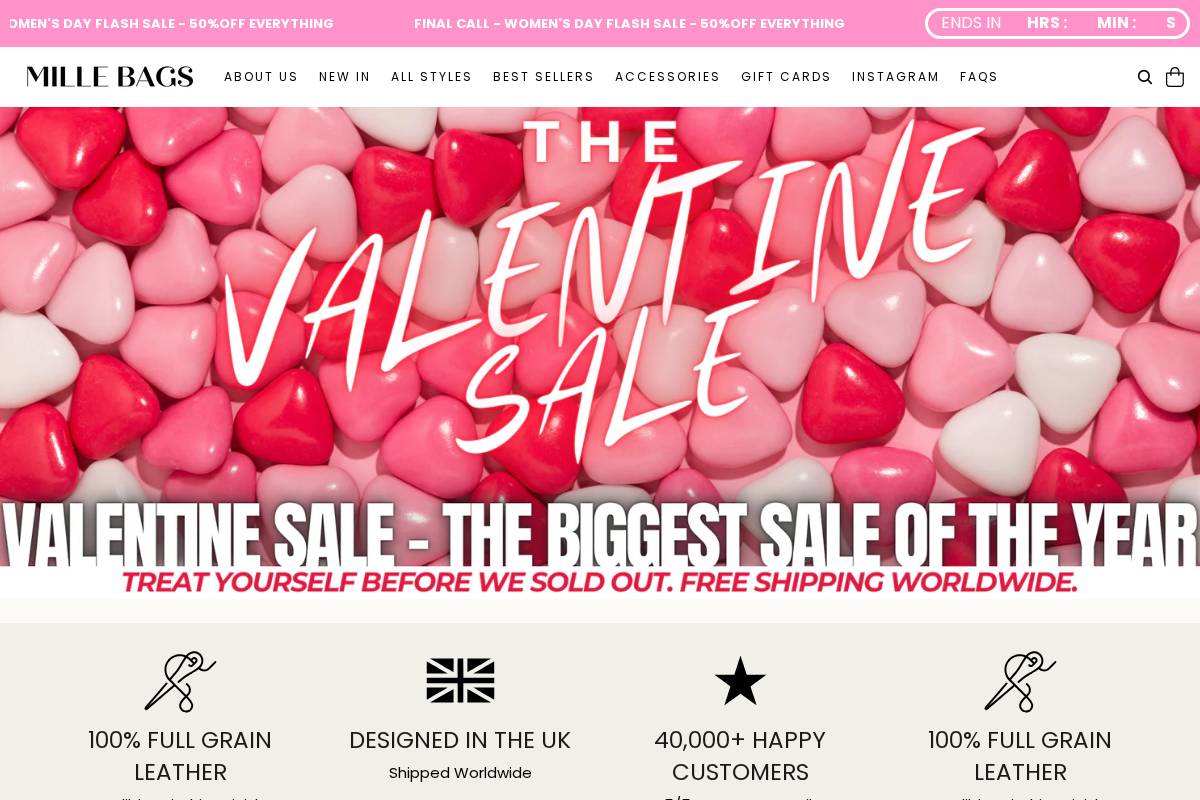 millebags.com homepage screenshot