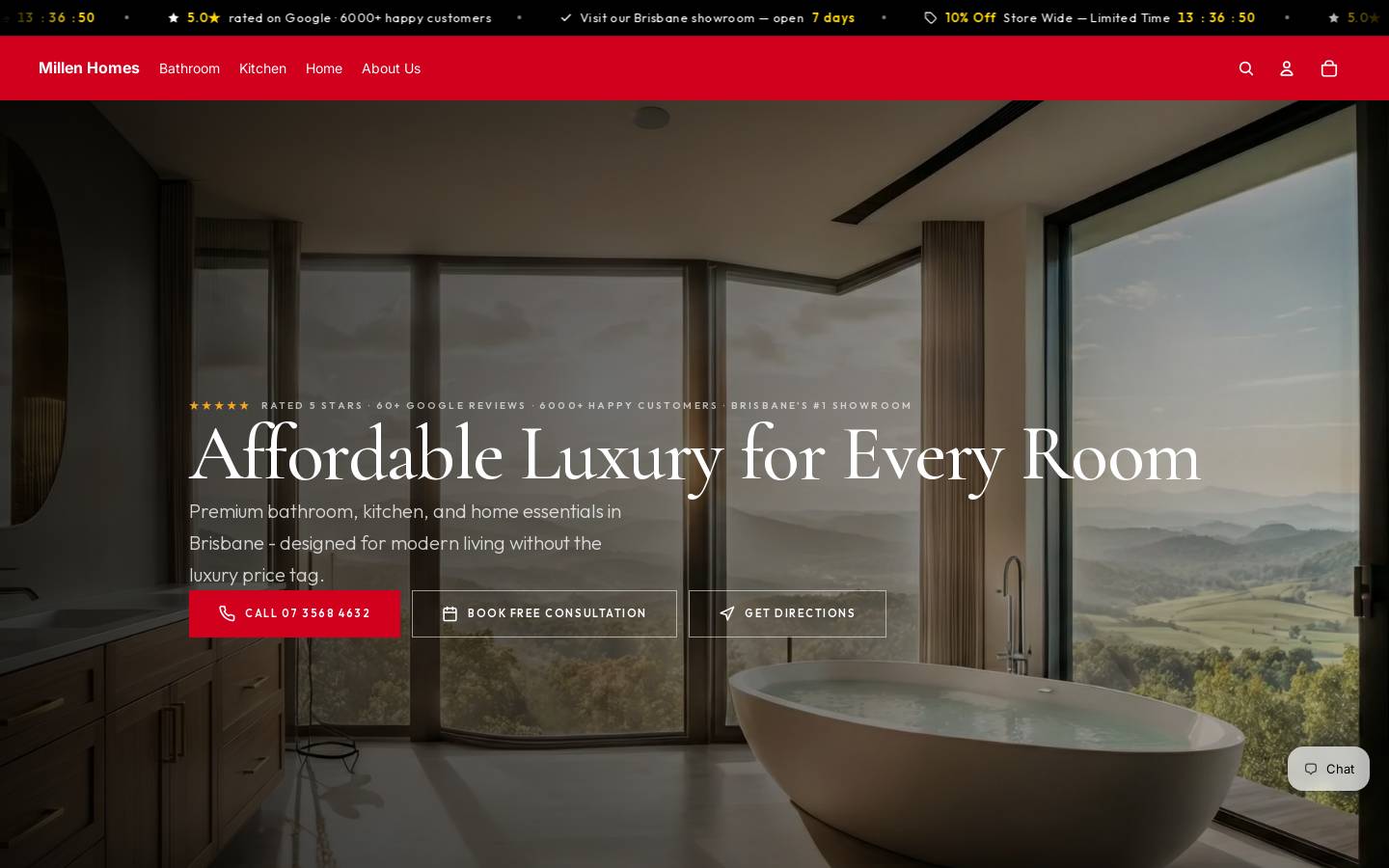 millenbathroom.com.au homepage screenshot