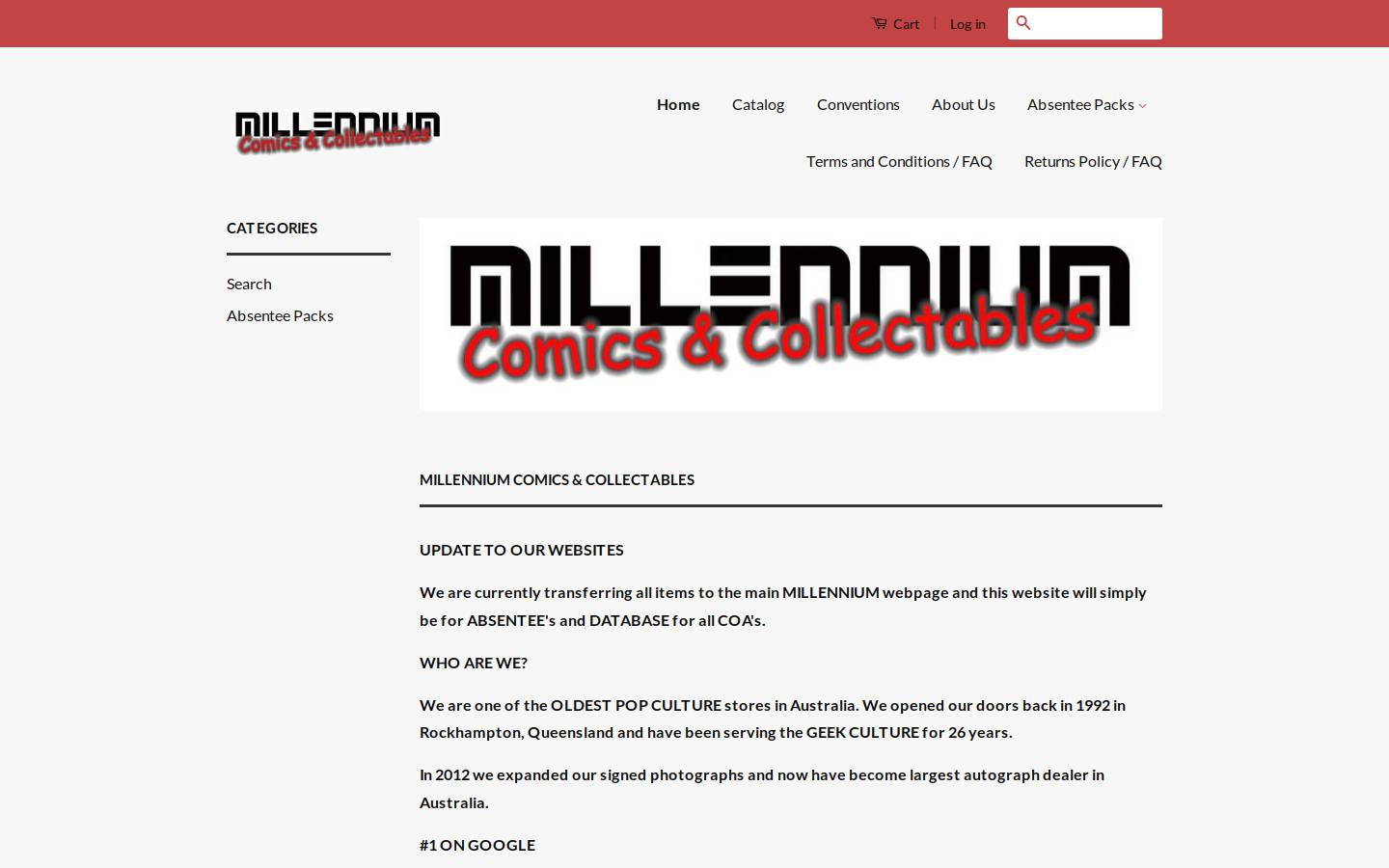 millenniumcollectables.com.au homepage screenshot