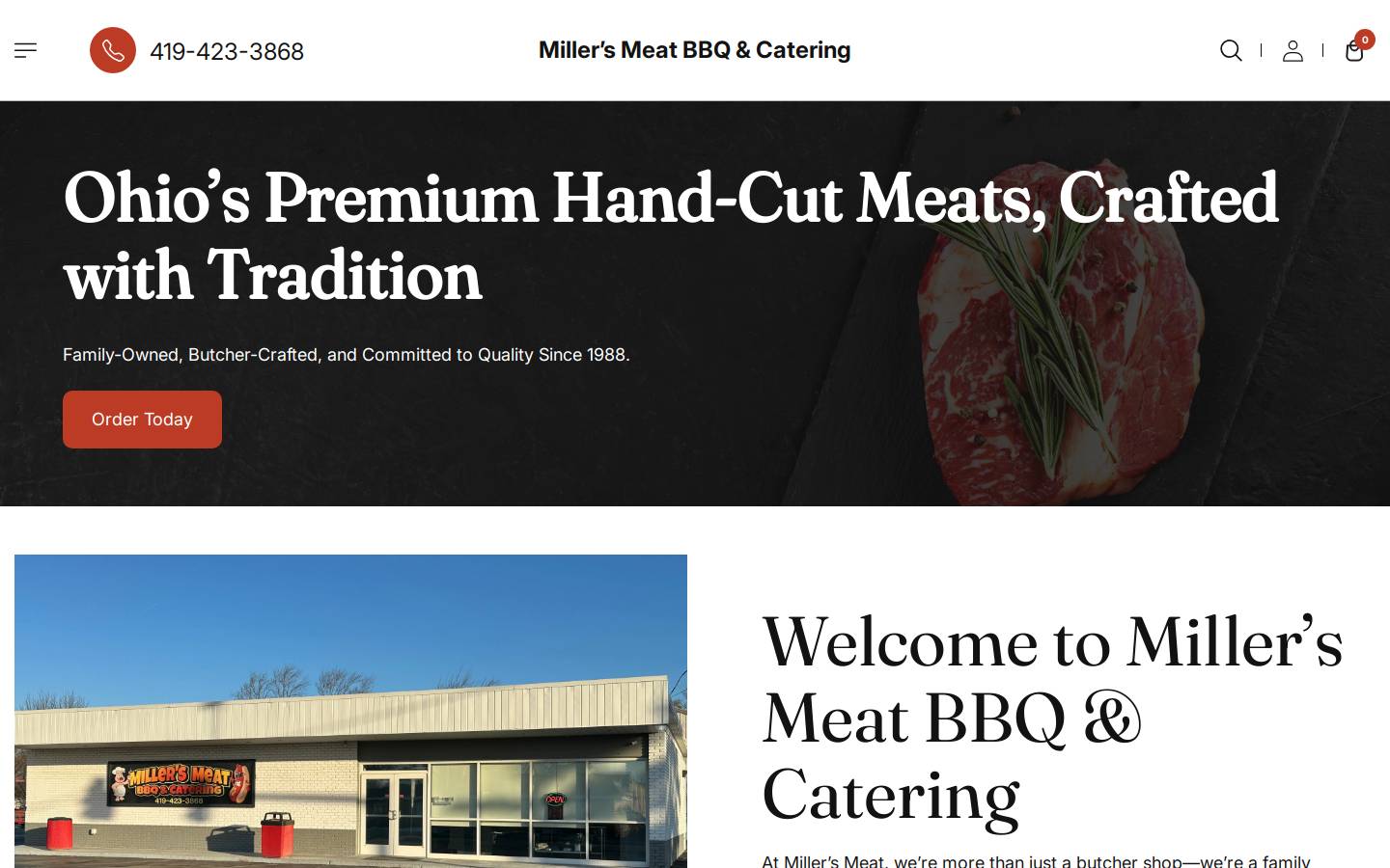 millersmeat.com homepage screenshot