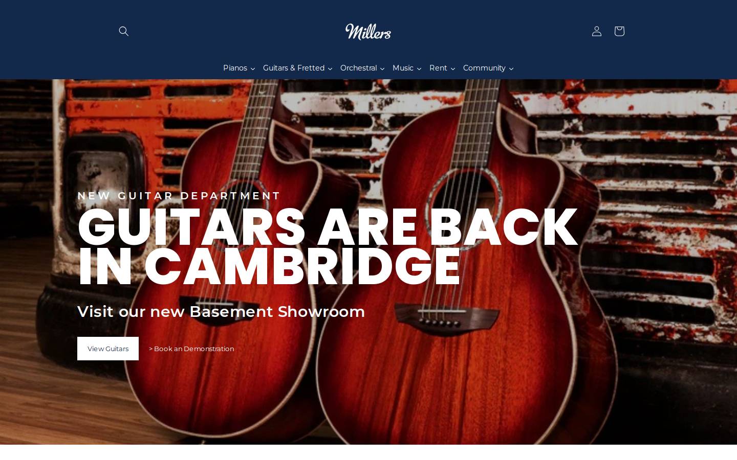 Millers Music homepage screenshot