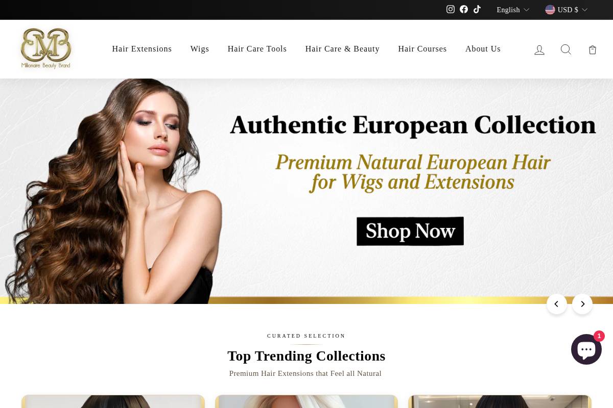millionairebeautybrandextensions.com homepage screenshot