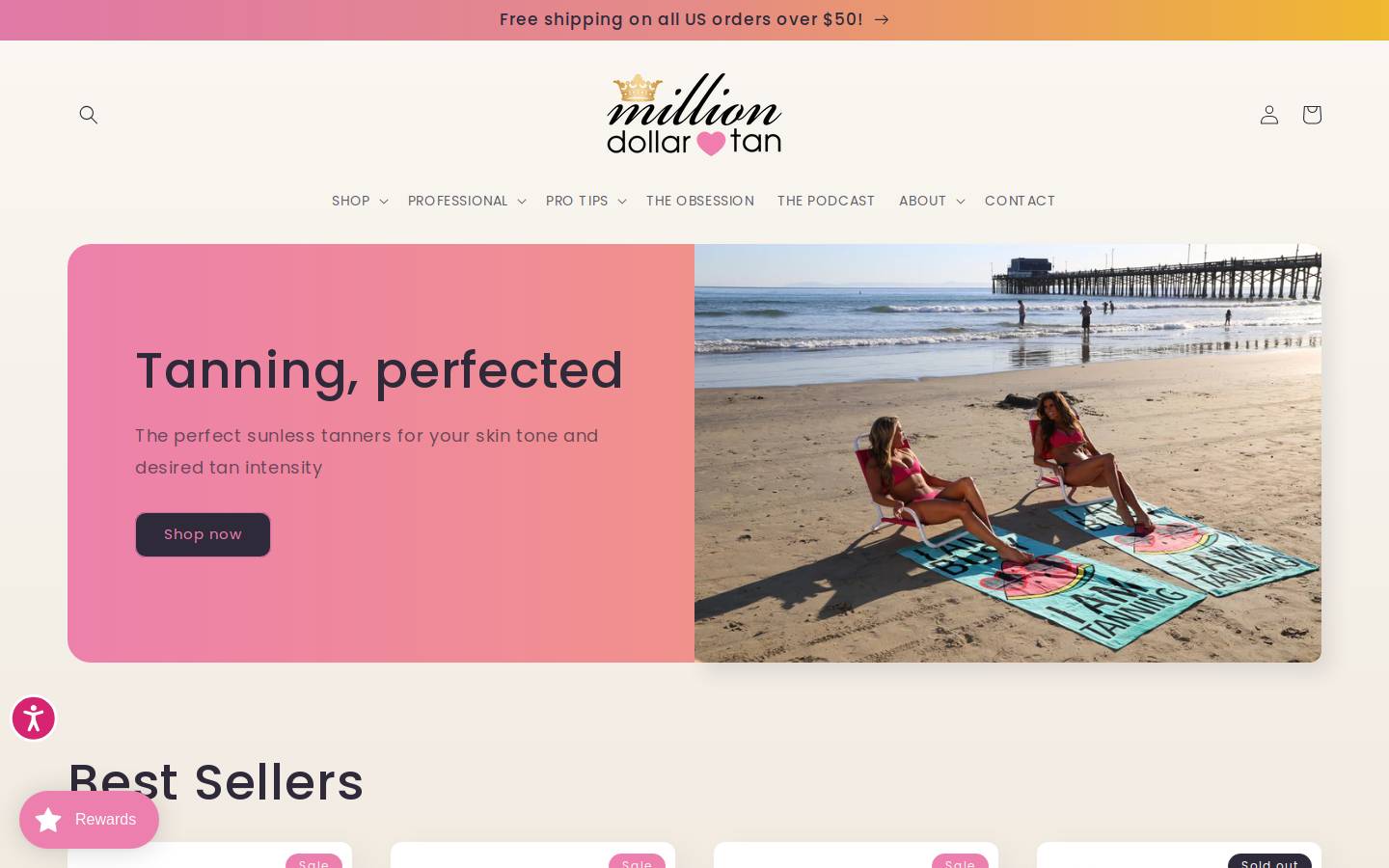 milliondollartanpro.com homepage screenshot