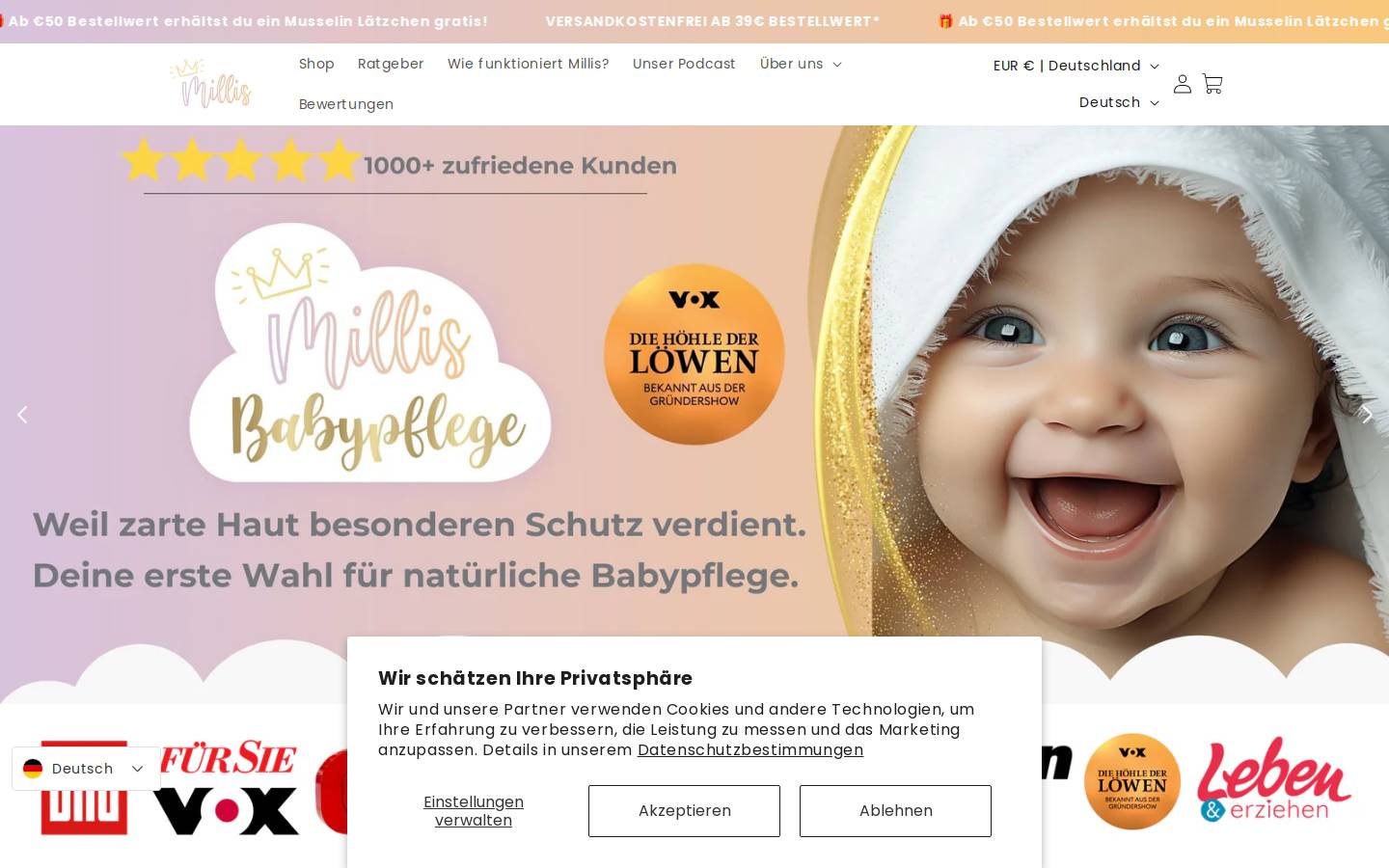 Skincura GmbH homepage screenshot