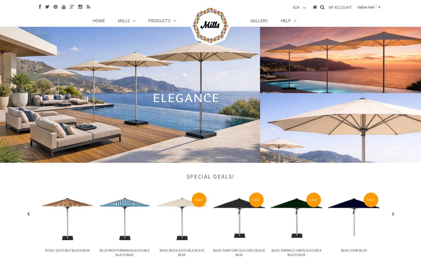 mills-parasols.com homepage screenshot