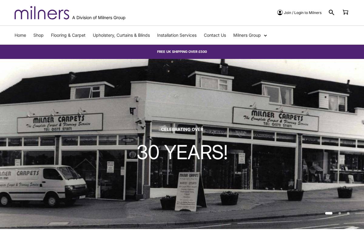 milners.com homepage screenshot