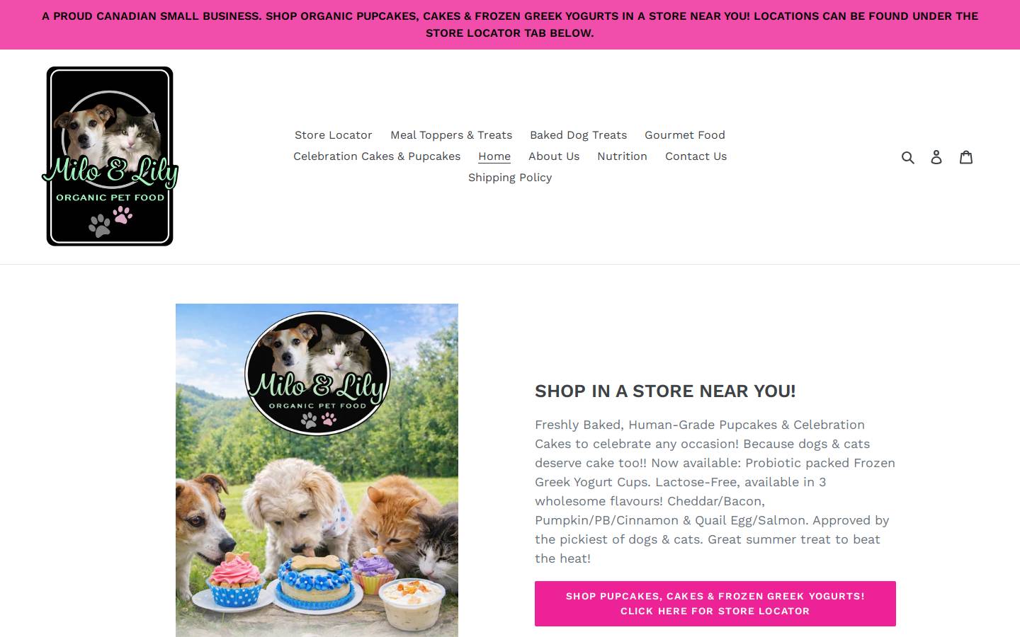 miloandlily.ca homepage screenshot