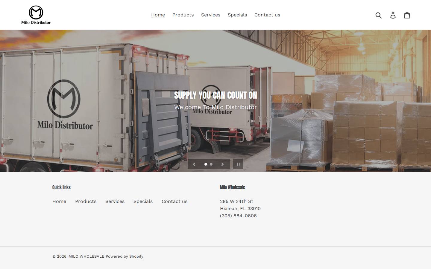 milowholesale.com homepage screenshot
