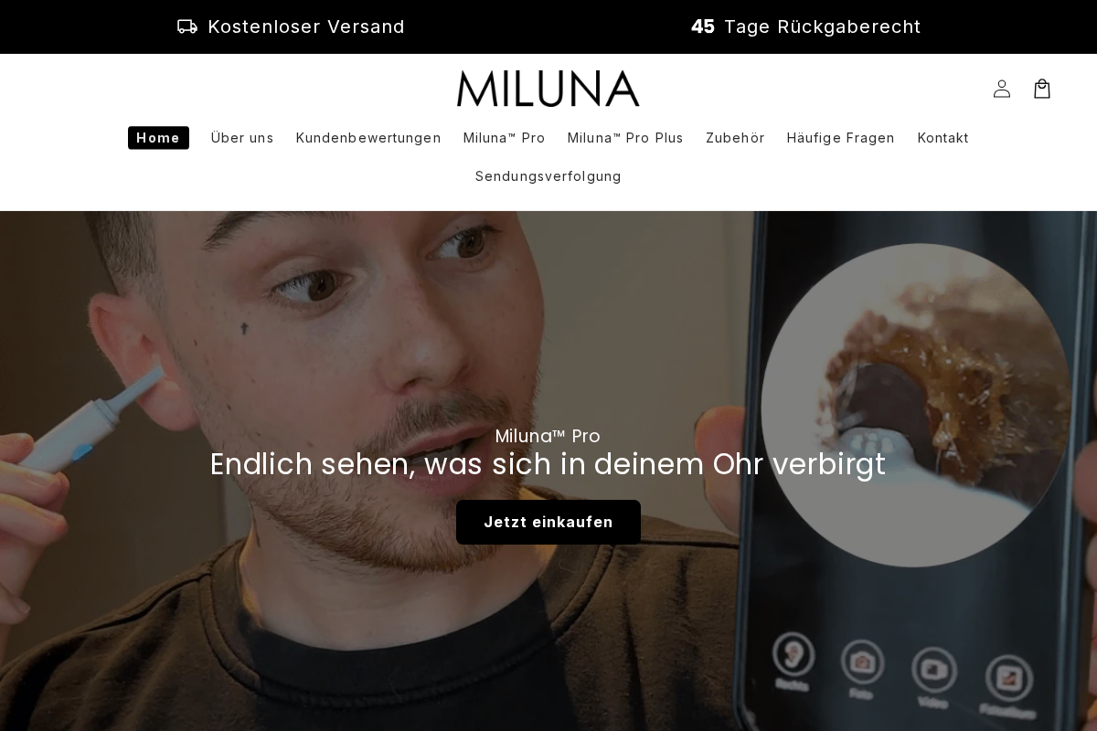 Miluna homepage screenshot