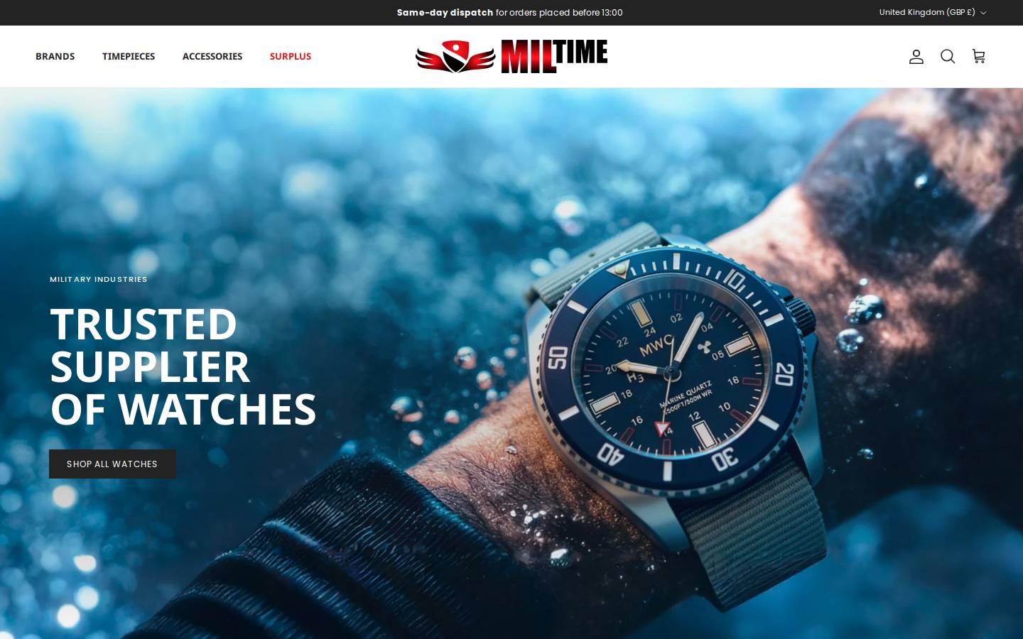 milwatches.co.uk homepage screenshot