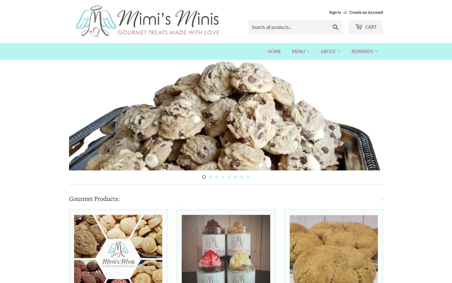 mimisminisgourmettreats.com homepage screenshot