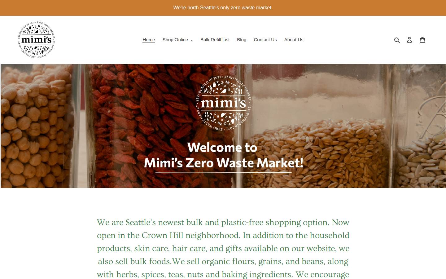 mimiszerowastemarket.com homepage screenshot