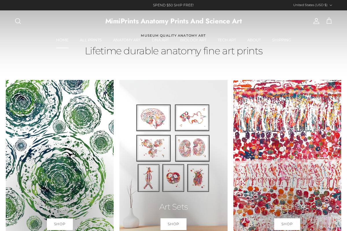 mimiwatercolorprints.com homepage screenshot