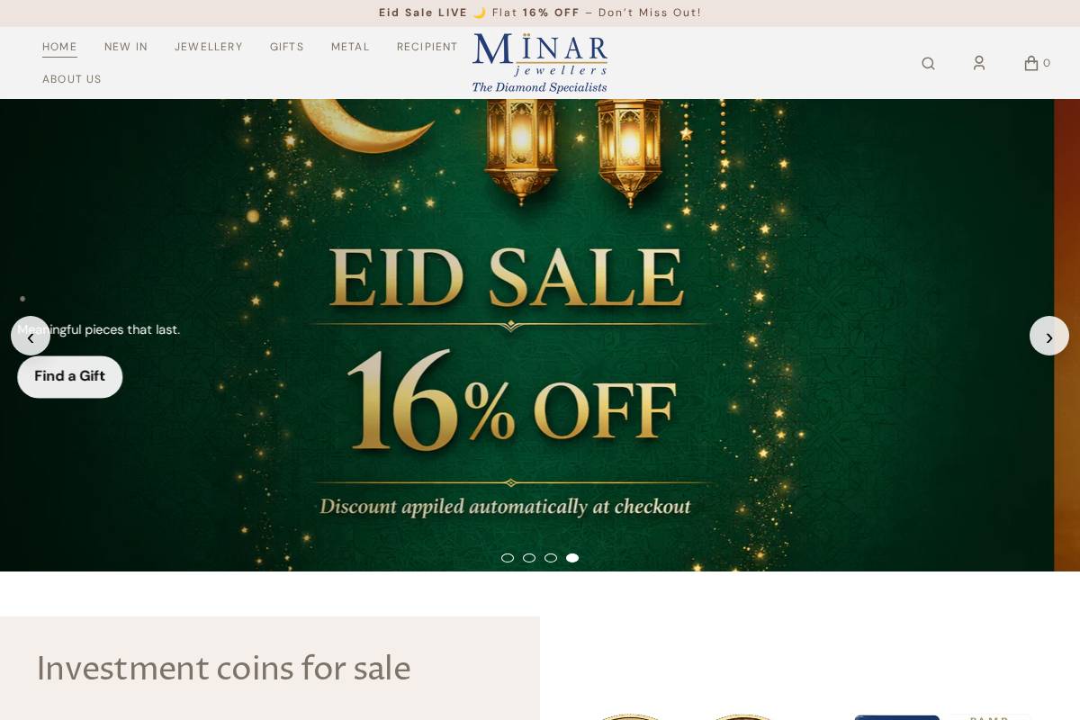 Minar Jewellers homepage screenshot