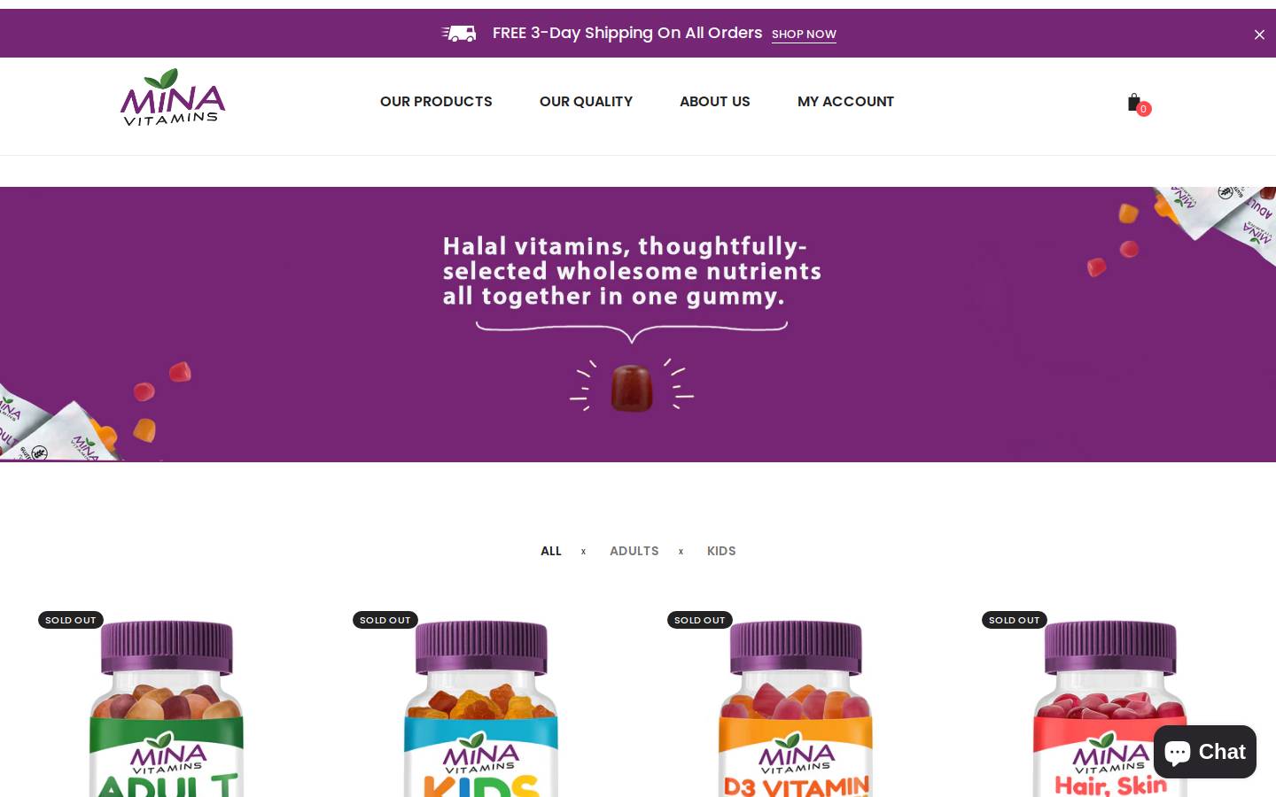 minavitamins.com homepage screenshot