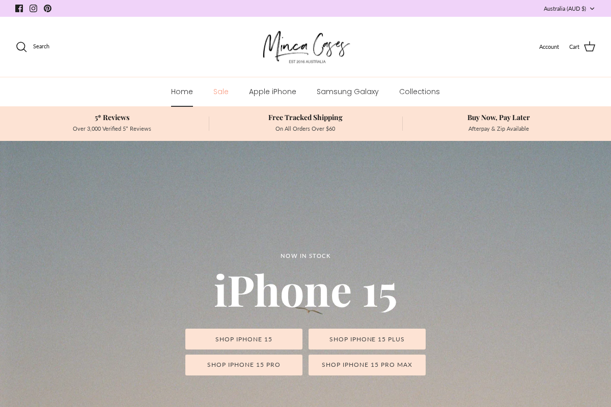 mincacases.com homepage screenshot