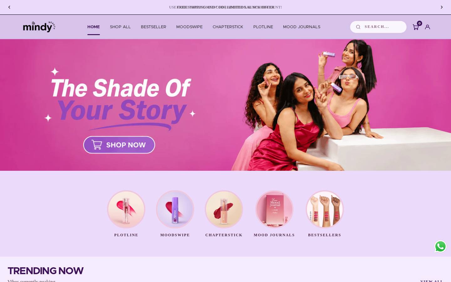 mindybeauty.com homepage screenshot