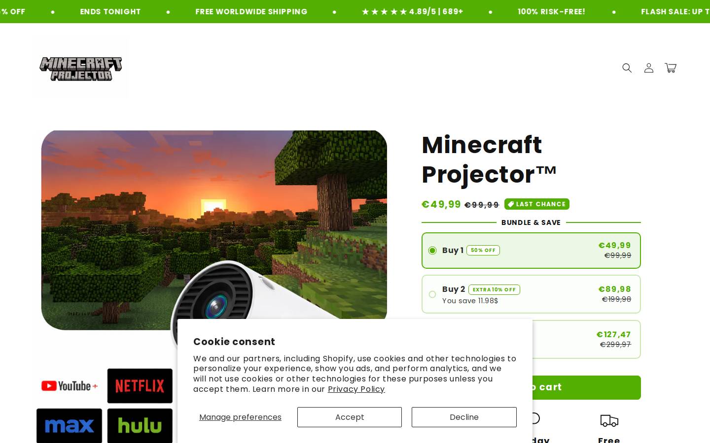 minecraftprojector.com homepage screenshot
