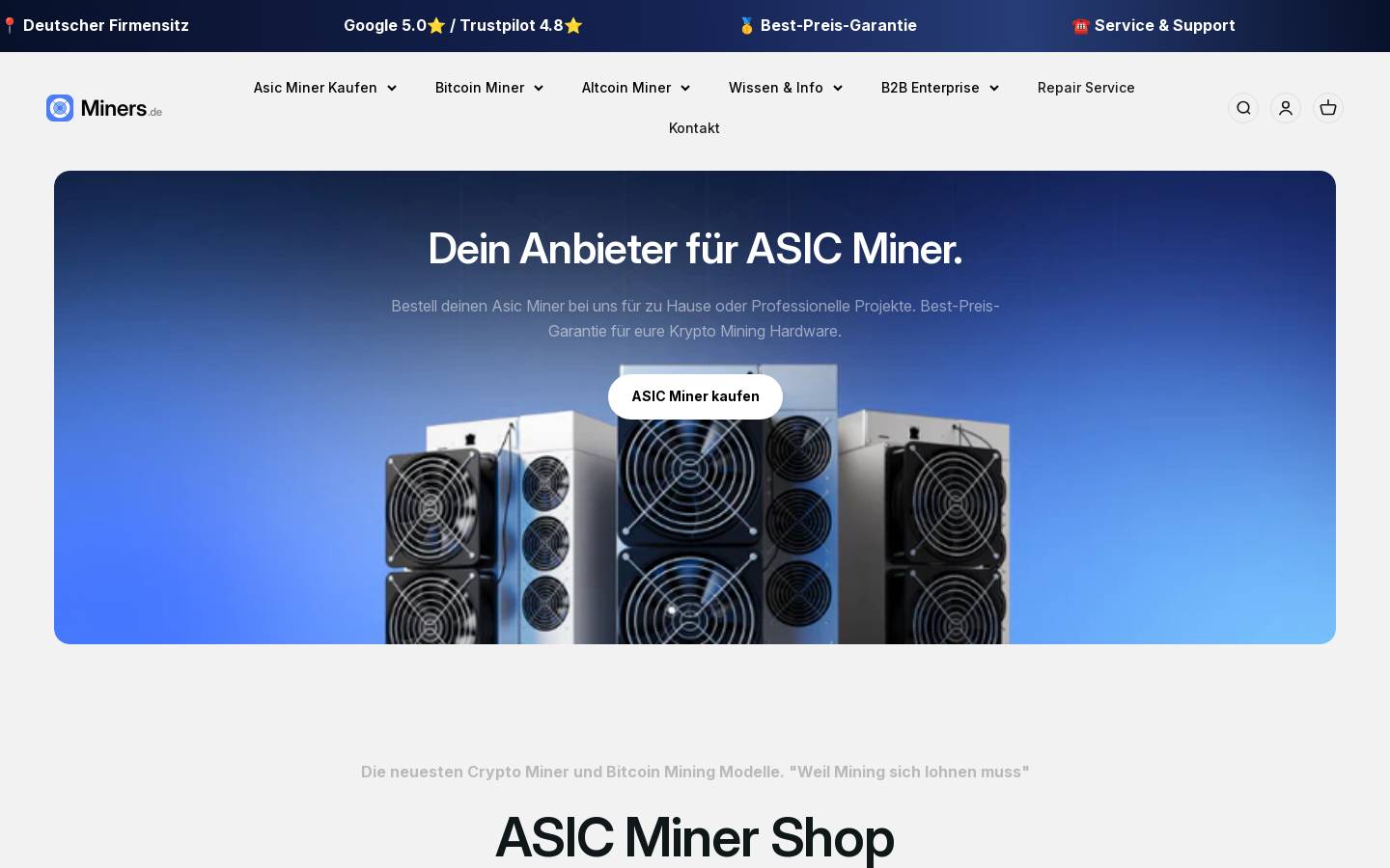 Miners.de homepage screenshot